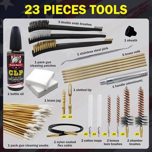 طقم تنظيف المسدس لـ .22 .223Cal .22LR، طقم تنظيف 5.56 مع زيت تنظيف المسدس 30 مل، مسحات تنظيف، فرشاة تجويف برونزية ومحول نحاسي مع حقيبة محمولة in Kuwait