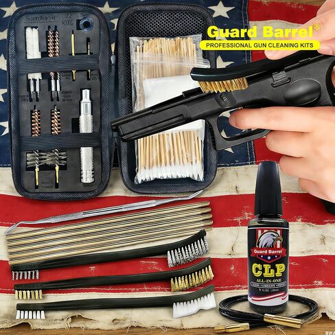 طقم تنظيف المسدس لـ .22 .223Cal .22LR، طقم تنظيف 5.56 مع زيت تنظيف المسدس 30 مل، مسحات تنظيف، فرشاة تجويف برونزية ومحول نحاسي مع حقيبة محمولة in Kuwait