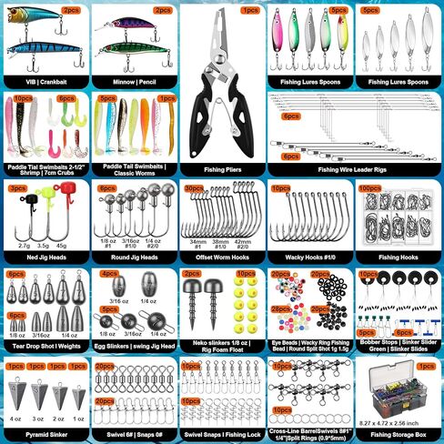 Fishing Lures Kit Removable Tackle Box for Saltwater with Hooks, Weights, Bobbers, Pliers, Rigs, Leaders, Line, Sinker Swivels for Men(443 Pcs,443 Pcs Fishing Lures Accessories Kit) in Saudi Arabia