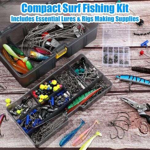 Fishing Lures Kit Removable Tackle Box for Saltwater with Hooks, Weights, Bobbers, Pliers, Rigs, Leaders, Line, Sinker Swivels for Men(443 Pcs,443 Pcs Fishing Lures Accessories Kit) in Saudi Arabia