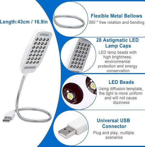 Pilipane LED USB Reading Lamp Light , Laptop Light , Keyboard Light for Computer adjust Gooseneck , 5V Flexible Mini USB 28 LED Portable Reading Light in Saudi Arabia