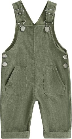 Baby Boys Girl Suspender Jumpsuit Loose Fit Solid Color Trousers with Pockets Toddler Adjustable Buckle Outfit in Kuwait