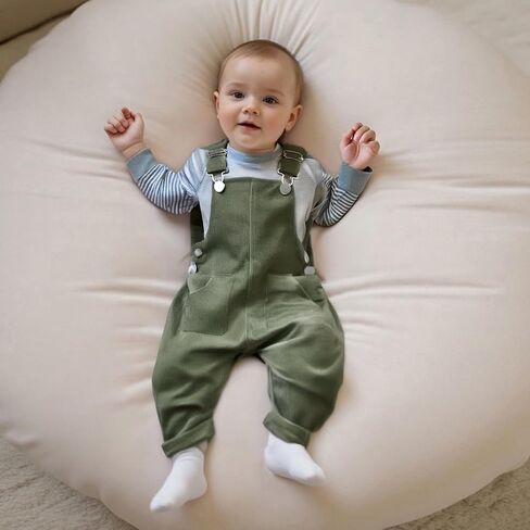 Baby Boys Girl Suspender Jumpsuit Loose Fit Solid Color Trousers with Pockets Toddler Adjustable Buckle Outfit in Kuwait