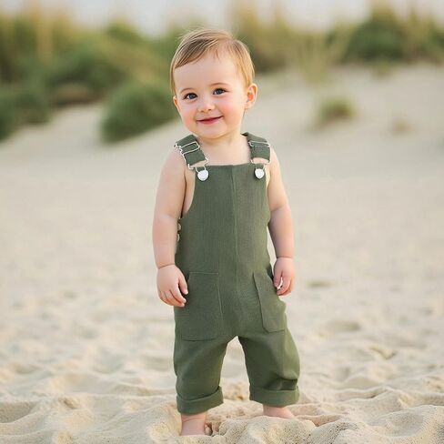 Baby Boys Girl Suspender Jumpsuit Loose Fit Solid Color Trousers with Pockets Toddler Adjustable Buckle Outfit in Kuwait