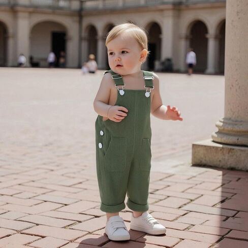 Baby Boys Girl Suspender Jumpsuit Loose Fit Solid Color Trousers with Pockets Toddler Adjustable Buckle Outfit in Kuwait