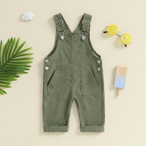 Baby Boys Girl Suspender Jumpsuit Loose Fit Solid Color Trousers with Pockets Toddler Adjustable Buckle Outfit in Kuwait