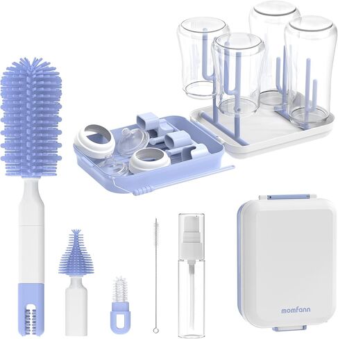 MOMFANN Baby Bottle Brush Set, 8 in 1 Magnetic Cleaner Bottle Brush Kit | Drying Rack for Baby Bottle, Breast Pumps, Nipples in Saudi Arabia