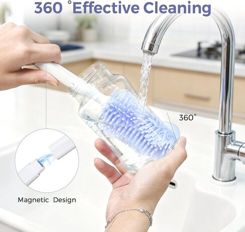 MOMFANN Baby Bottle Brush Set, 8 in 1 Magnetic Cleaner Bottle Brush Kit | Drying Rack for Baby Bottle, Breast Pumps, Nipples in Saudi Arabia