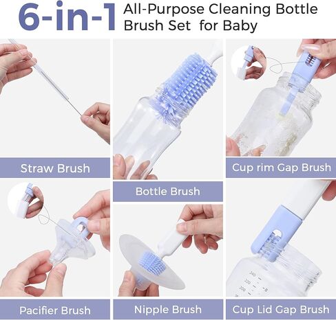 MOMFANN Baby Bottle Brush Set, 8 in 1 Magnetic Cleaner Bottle Brush Kit | Drying Rack for Baby Bottle, Breast Pumps, Nipples in Saudi Arabia