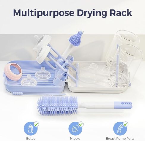 MOMFANN Baby Bottle Brush Set, 8 in 1 Magnetic Cleaner Bottle Brush Kit | Drying Rack for Baby Bottle, Breast Pumps, Nipples in Saudi Arabia