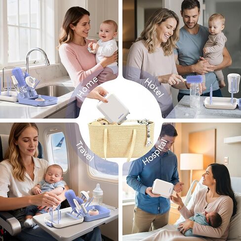 MOMFANN Baby Bottle Brush Set, 8 in 1 Magnetic Cleaner Bottle Brush Kit | Drying Rack for Baby Bottle, Breast Pumps, Nipples in Saudi Arabia