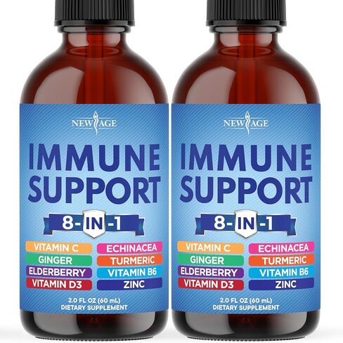 NEW AGE 8-in-1 Immune Support Liquid Drops – Elderberry, Turmeric Curcumin, Echinacea, Ginger, Vitamins C & D3, Zinc & B6 – Fast-Absorbing Immune & Antioxidant Support – Non-GMO – 8 oz in Saudi Arabia