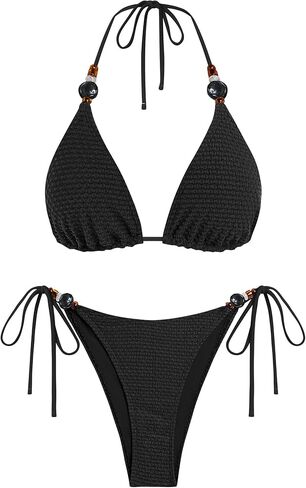 ZAFUL Women's Bikini Sets Beads Triangle Swimsuits 2 Piece String High Cut Cheeky Bathing Suits in Saudi Arabia
