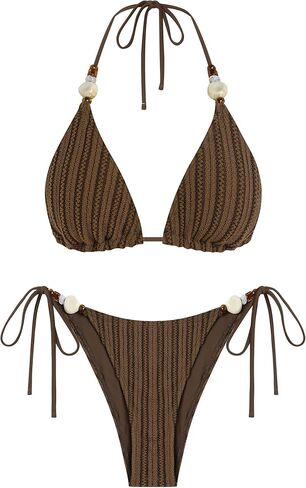 ZAFUL Women's Bikini Sets Beads Triangle Swimsuits 2 Piece String High Cut Cheeky Bathing Suits in Saudi Arabia
