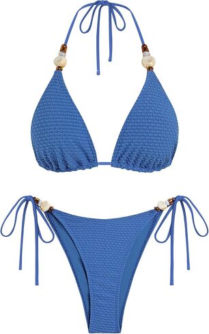 ZAFUL Women's Bikini Sets Beads Triangle Swimsuits 2 Piece String High Cut Cheeky Bathing Suits in Saudi Arabia