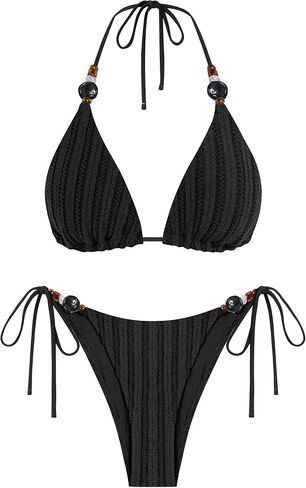 ZAFUL Women's Bikini Sets Beads Triangle Swimsuits 2 Piece String High Cut Cheeky Bathing Suits in Saudi Arabia