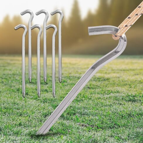 7 Inch 6Pcs Tent Stakes Heavy Duty, Metal Garden Stakes for Gardening Canopies Tent Pegs Yard and Outdoor Decorations, Tent Accessories, Silver in Saudi Arabia