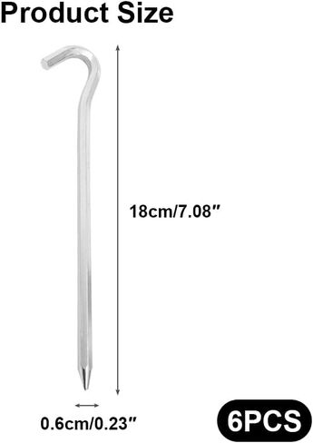 7 Inch 6Pcs Tent Stakes Heavy Duty, Metal Garden Stakes for Gardening Canopies Tent Pegs Yard and Outdoor Decorations, Tent Accessories, Silver in Saudi Arabia