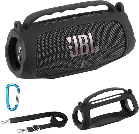 حافظة من السيليكون متوافقة مع مكبر صوت بلوتوث JBL Charge 5 المحمول المقاوم للماء (أسود) in Kuwait