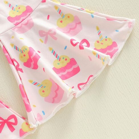 Suolongsama Baby Girl Birthday Outfit Long Sleeve One Print Knit Romper Cake Bow Flared Pants Headband Cake Smash Outfit in Saudi Arabia