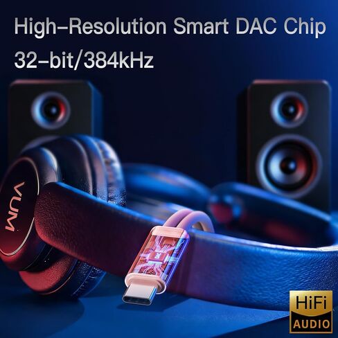 VUM 32 بت/384 كيلو هرتز Hi-Fi DAC & PD 60W شاحن USB-C إلى 3.5 ملم محول صوت مقبس سماعة الرأس، كابل Aux Audio Dongle مع شحن سريع من النوع C، موزع سماعة رأس 2 في 1 in Kuwait