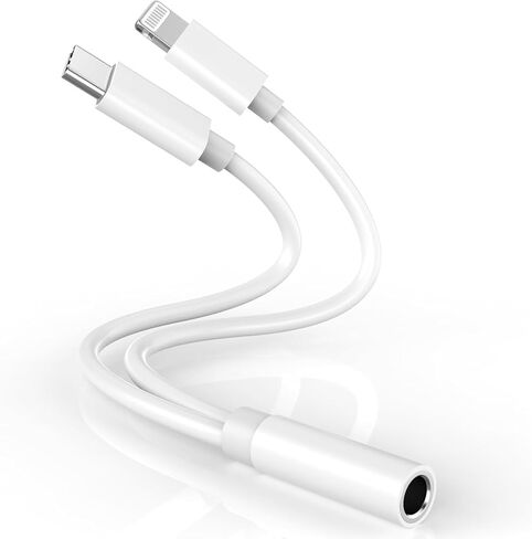 [معتمد من Apple MFi] محول سماعة الرأس iPhone 17 16 15 14، محول مقبس سماعة الرأس 2 في 1 Lightning/USB C إلى 3.5 مم، كابل صوت دونجل محول iPhone Aux لهاتف iPhone 17 16 15 14 13 12 11 in Kuwait