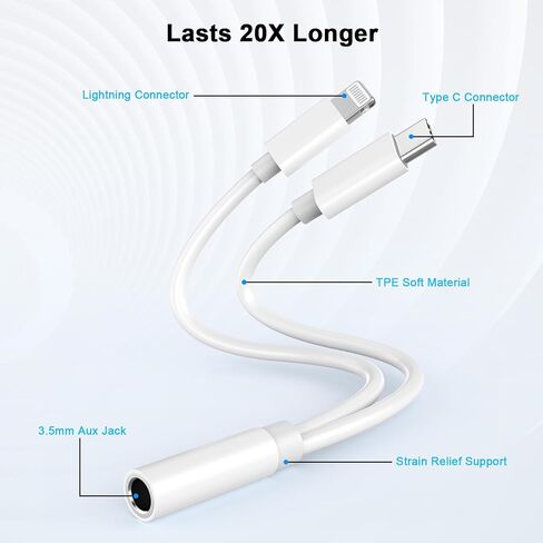 [معتمد من Apple MFi] محول سماعة الرأس iPhone 17 16 15 14، محول مقبس سماعة الرأس 2 في 1 Lightning/USB C إلى 3.5 مم، كابل صوت دونجل محول iPhone Aux لهاتف iPhone 17 16 15 14 13 12 11 in Kuwait