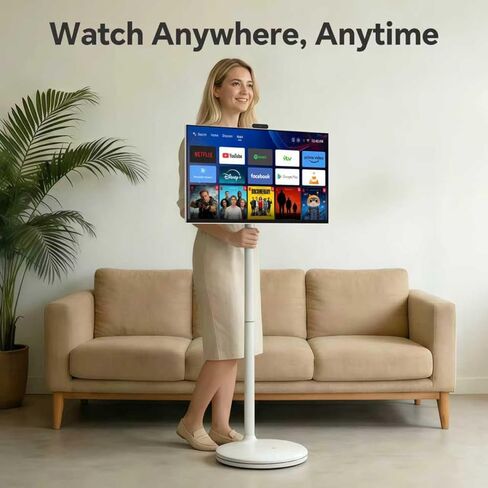 32 Inch Portable TV 2K Smart Touchscreen Monitor, Android Rolling TV with Detachable Magnetic Camera, 20W Audio, Rechargeable Battery, Full Swivel Rotation, Built-in Voice Control in Saudi Arabia