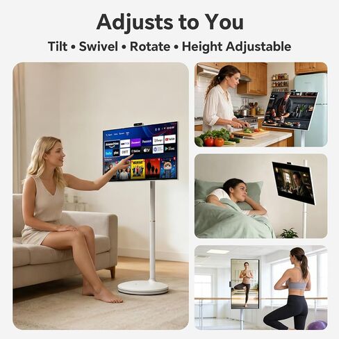 32 Inch Portable TV 2K Smart Touchscreen Monitor, Android Rolling TV with Detachable Magnetic Camera, 20W Audio, Rechargeable Battery, Full Swivel Rotation, Built-in Voice Control in Saudi Arabia