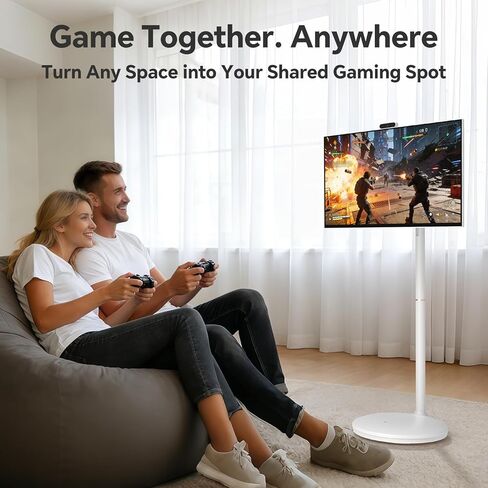 32 Inch Portable TV 2K Smart Touchscreen Monitor, Android Rolling TV with Detachable Magnetic Camera, 20W Audio, Rechargeable Battery, Full Swivel Rotation, Built-in Voice Control in Saudi Arabia