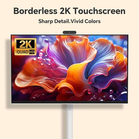 32 Inch Portable TV 2K Smart Touchscreen Monitor, Android Rolling TV with Detachable Magnetic Camera, 20W Audio, Rechargeable Battery, Full Swivel Rotation, Built-in Voice Control in Saudi Arabia