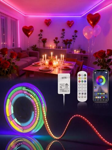 شريط إضاءة RGB COB LED، شريط إضاءة LED COB بطول 16.4 قدم مع جهاز تحكم عن بعد، تطبيق ذكي عاكس للضوء، مزامنة الموسيقى المتغيرة اللون، أضواء LED داخلية ذكية RGB لغرفة النوم، ديكور المنزل، الحفلات in Saudi Arabia