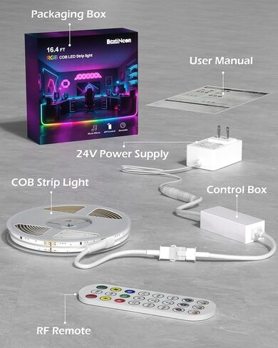 شريط إضاءة RGB COB LED، شريط إضاءة LED COB بطول 16.4 قدم مع جهاز تحكم عن بعد، تطبيق ذكي عاكس للضوء، مزامنة الموسيقى المتغيرة اللون، أضواء LED داخلية ذكية RGB لغرفة النوم، ديكور المنزل، الحفلات in Saudi Arabia