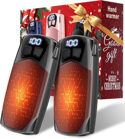 Kesguar تدفئة اليد القابلة لإعادة الشحن، 2 حزمة - 6000 مللي أمبير في الساعة، أجهزة تدفئة اليد الكهربائية بالذكاء الاصطناعي، شاشة LED وتدفئة 5 مستويات، تدوم 20 ساعة، سخان محمول 2 في 1، هدايا للرجال/النساء/الجولف/الصيد in Kuwait