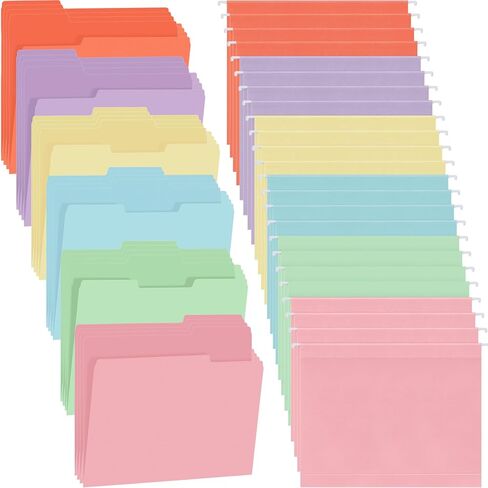 144 Pcs Extra Capacity Colored Hanging File Folders Letter Size Manila Folders with 1/5 Cut Adjustable Tabs1/3 Cut Tab Assorted Positions File Organizer Office Supplies(Bright Color) in Saudi Arabia