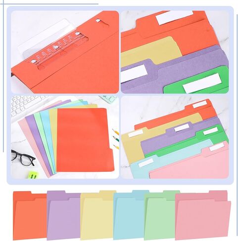 144 Pcs Extra Capacity Colored Hanging File Folders Letter Size Manila Folders with 1/5 Cut Adjustable Tabs1/3 Cut Tab Assorted Positions File Organizer Office Supplies(Bright Color) in Saudi Arabia