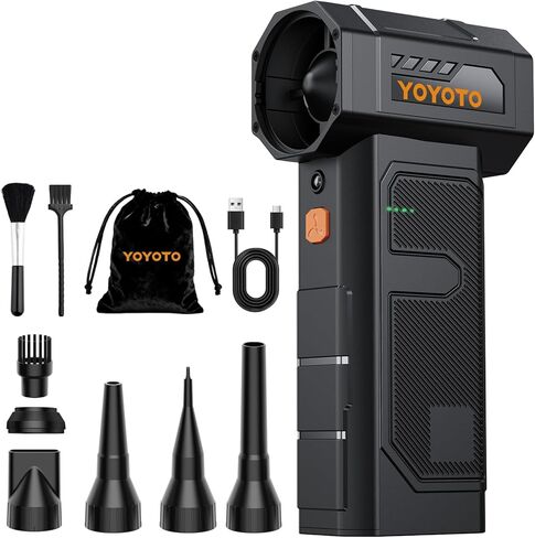 منفضة هواء مضغوط، منفضة هواء كهربائية مع محرك قوي بدون فرش 40 مم، منفاخ يدوي صغير لاسلكي بأربعة سرعات مع ضوء LED، مروحة توربينية قابلة لإعادة الشحن بقدرة 27.75 وات في الساعة للوحة المفاتيح والسيارة والمنزل والخارج in Kuwait