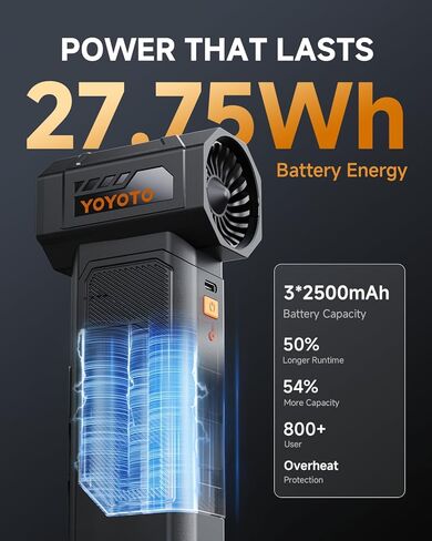 منفضة هواء مضغوط، منفضة هواء كهربائية مع محرك قوي بدون فرش 40 مم، منفاخ يدوي صغير لاسلكي بأربعة سرعات مع ضوء LED، مروحة توربينية قابلة لإعادة الشحن بقدرة 27.75 وات في الساعة للوحة المفاتيح والسيارة والمنزل والخارج in Kuwait