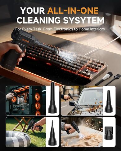 منفضة هواء مضغوط، منفضة هواء كهربائية مع محرك قوي بدون فرش 40 مم، منفاخ يدوي صغير لاسلكي بأربعة سرعات مع ضوء LED، مروحة توربينية قابلة لإعادة الشحن بقدرة 27.75 وات في الساعة للوحة المفاتيح والسيارة والمنزل والخارج in Kuwait