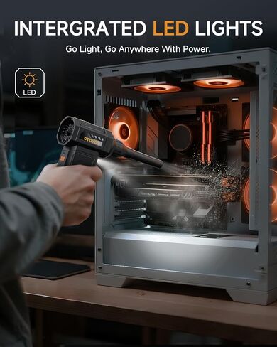 منفضة هواء مضغوط، منفضة هواء كهربائية مع محرك قوي بدون فرش 40 مم، منفاخ يدوي صغير لاسلكي بأربعة سرعات مع ضوء LED، مروحة توربينية قابلة لإعادة الشحن بقدرة 27.75 وات في الساعة للوحة المفاتيح والسيارة والمنزل والخارج in Kuwait