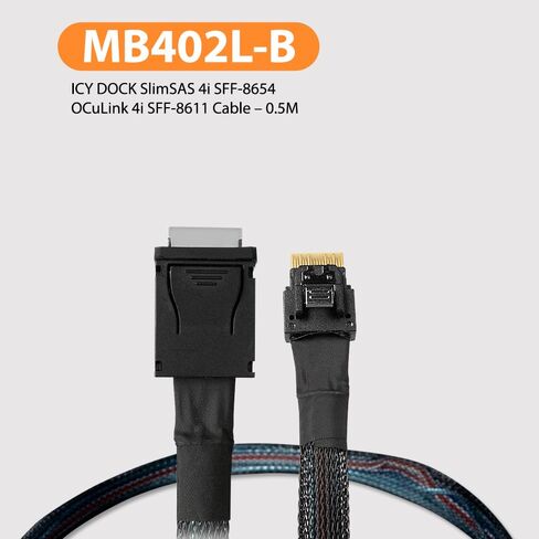 ICY DOCK MB402L-B Data Cable - SlimSAS 4i SFF-8654 to OCuLink 4i SFF-8611 Cable – 0.5M in Saudi Arabia