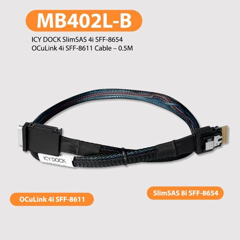 ICY DOCK MB402L-B Data Cable - SlimSAS 4i SFF-8654 to OCuLink 4i SFF-8611 Cable – 0.5M in Saudi Arabia