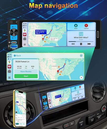 أجهزة استقبال ستيريو للسيارة مقاس 6.5 بوصات مع Apple CarPlay اللاسلكي، وشاشة IPS تعمل باللمس 1280 × 452، وبلوتوث السيارة 5.2، وراديو السيارة FM AM، وكاميرا احتياطية، وشحن سريع USB من النوع C، ونظام Android Auto، ونظام تحديد المواقع العالمي (GPS) in Kuwait