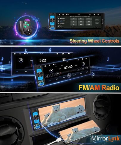 أجهزة استقبال ستيريو للسيارة مقاس 6.5 بوصات مع Apple CarPlay اللاسلكي، وشاشة IPS تعمل باللمس 1280 × 452، وبلوتوث السيارة 5.2، وراديو السيارة FM AM، وكاميرا احتياطية، وشحن سريع USB من النوع C، ونظام Android Auto، ونظام تحديد المواقع العالمي (GPS) in Kuwait