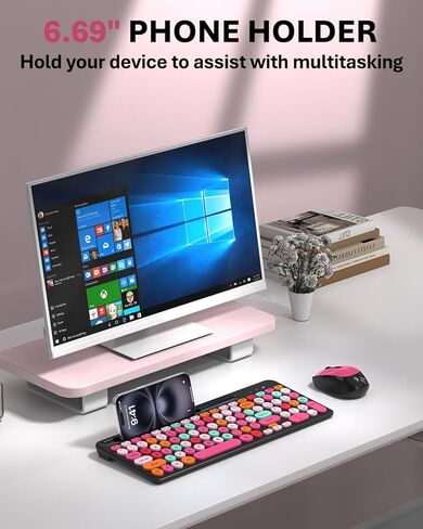 Pink & Black Colorful Wireless Keyboard and Mouse Combo - Round Keycaps, 2.4GHz Retro Typewriter Keyboard with Number Pad, Cute Compact USB Keyboard and Mouse for Computer PC Desktop Laptop Windows in Kuwait