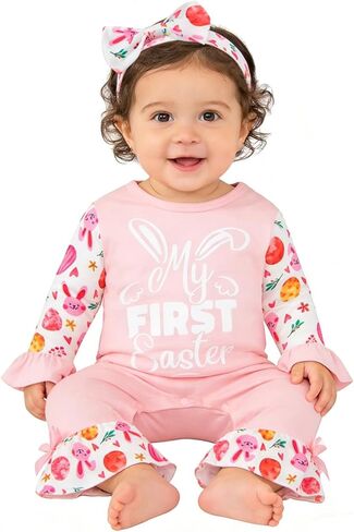 Mommy's New Man 2PCS Newborn Baby Girl First Valentines Day Romper Ruffle Heart Bell Bell Suit مع عصابة رأس in Kuwait