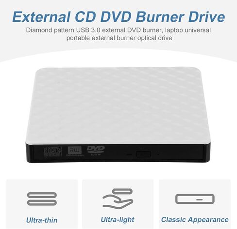 DOITOOL USB 3.0 External DVD Writer Drive and CD Rewriter for Laptop Desktop, Portable White Optical Disc Drive Compatible with Windows, Mobile DVD Burner for Home and Travel Use in Saudi Arabia