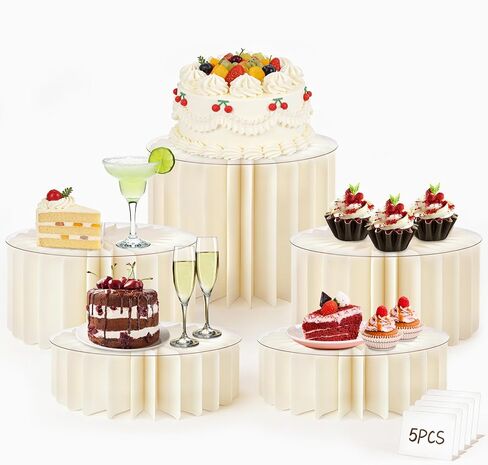 5Pack Buffet Risers Display Stands Foldable Food Risers for Buffet Table Tall Cake Cupcake Stands Cardboard Cylinder Stand Dessert Table Display Set for Catering Jewelry Wedding Party Decor (White) in Saudi Arabia