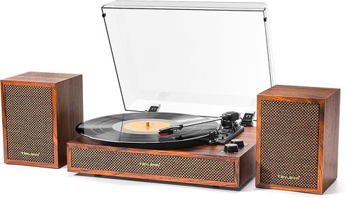 Vinyl Record Player with External Speakers, 3 Speed Bluetooth Turntable for Vinyl Records, Vintage Belt Drive Record Player with Stereo Speakers and Auto Stop, RCA Audio Out and Aux-in,Light Wood in Saudi Arabia