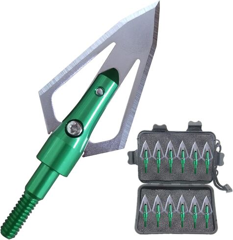Broadheads with Stainless Steel 2 Blades by Scalpel Material 100 Grain Piercing Hunting Arrow Tips Screw 0.9" Cut Archery Arrow Point + 1 pc Broadhead Portable Case Box (12pcs) in Saudi Arabia